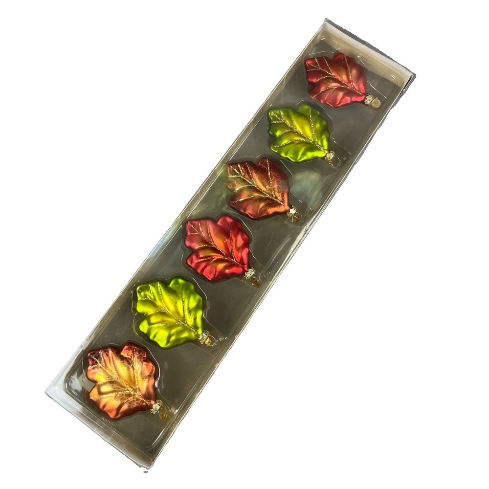 Dept 56 Mini Glass Ornaments Set Of 6 Fall Maple Leaf 3" Multicolor New